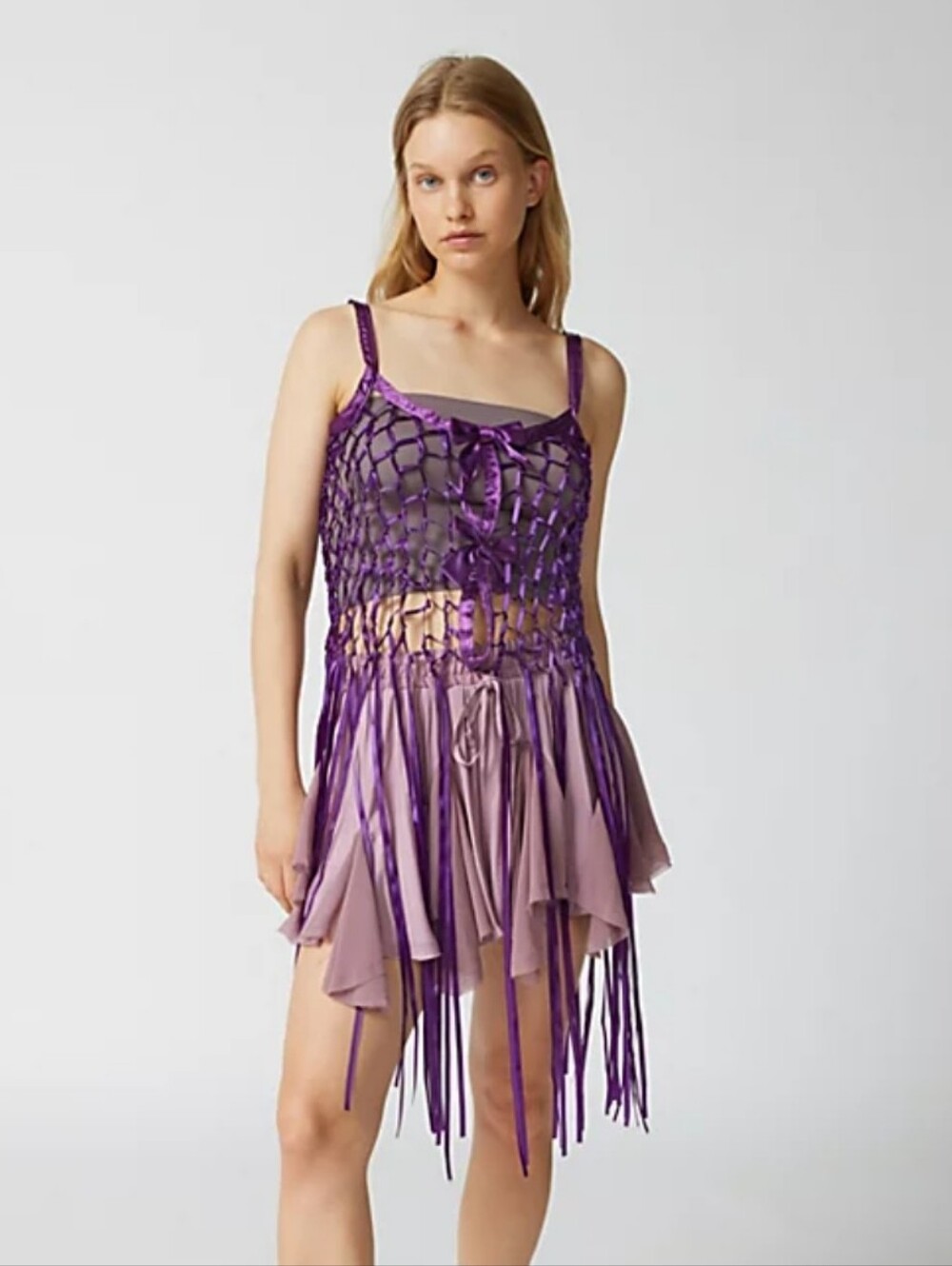 #39 Urban Outfitters Purple Macramé Fringe Dress